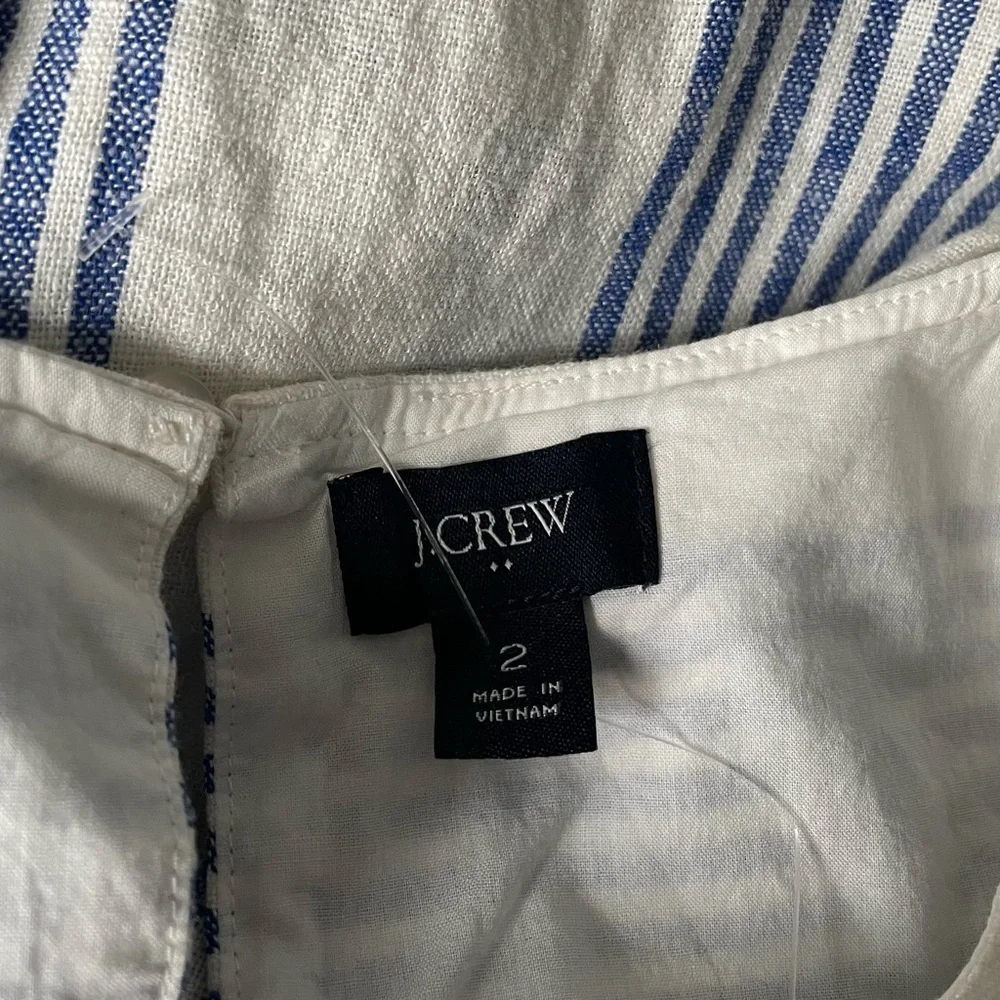 New! J Crew Linen-blend striped mini dress  Ivory Brilliant Blue 18988